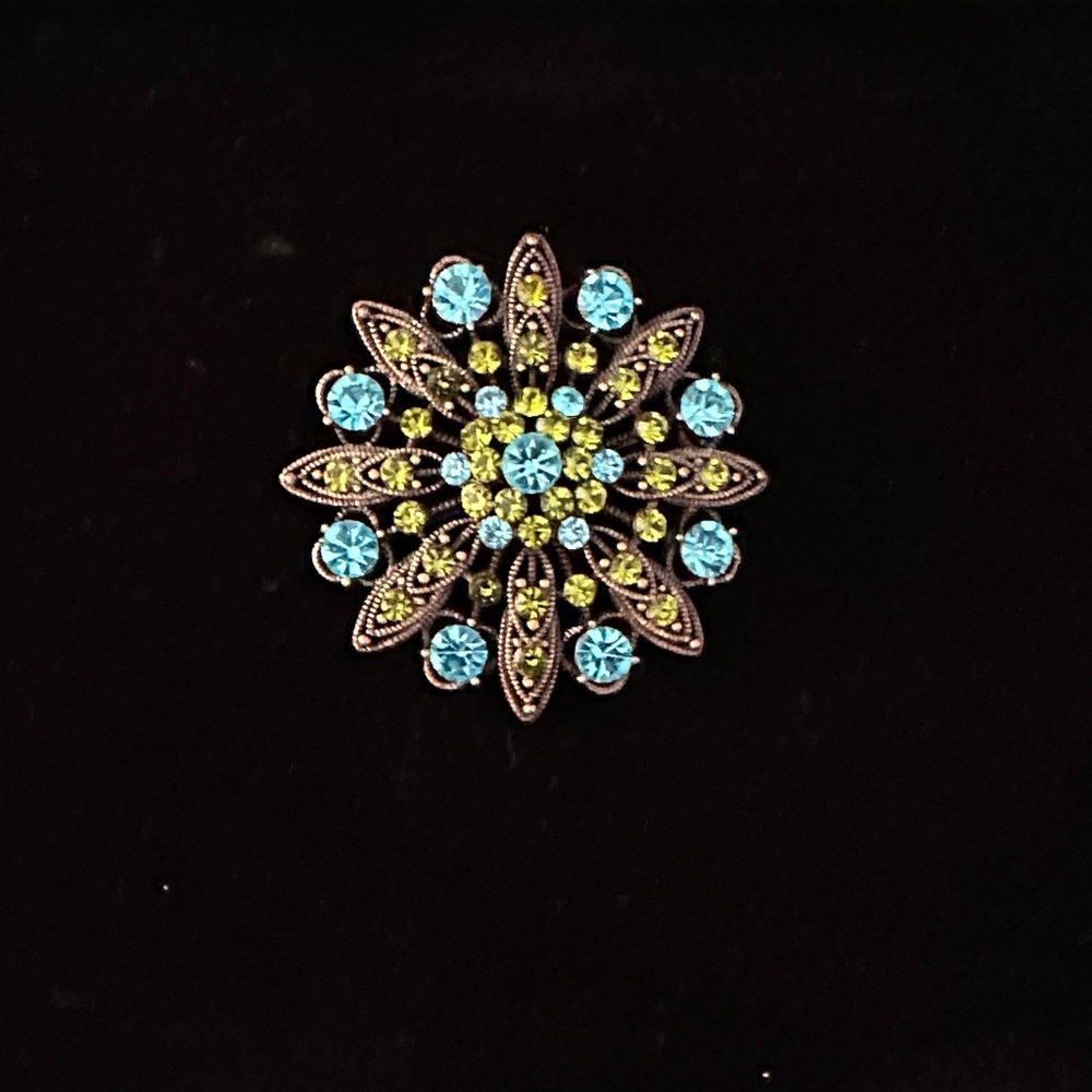 Elegant Blue and Yellow Floral Brooch
